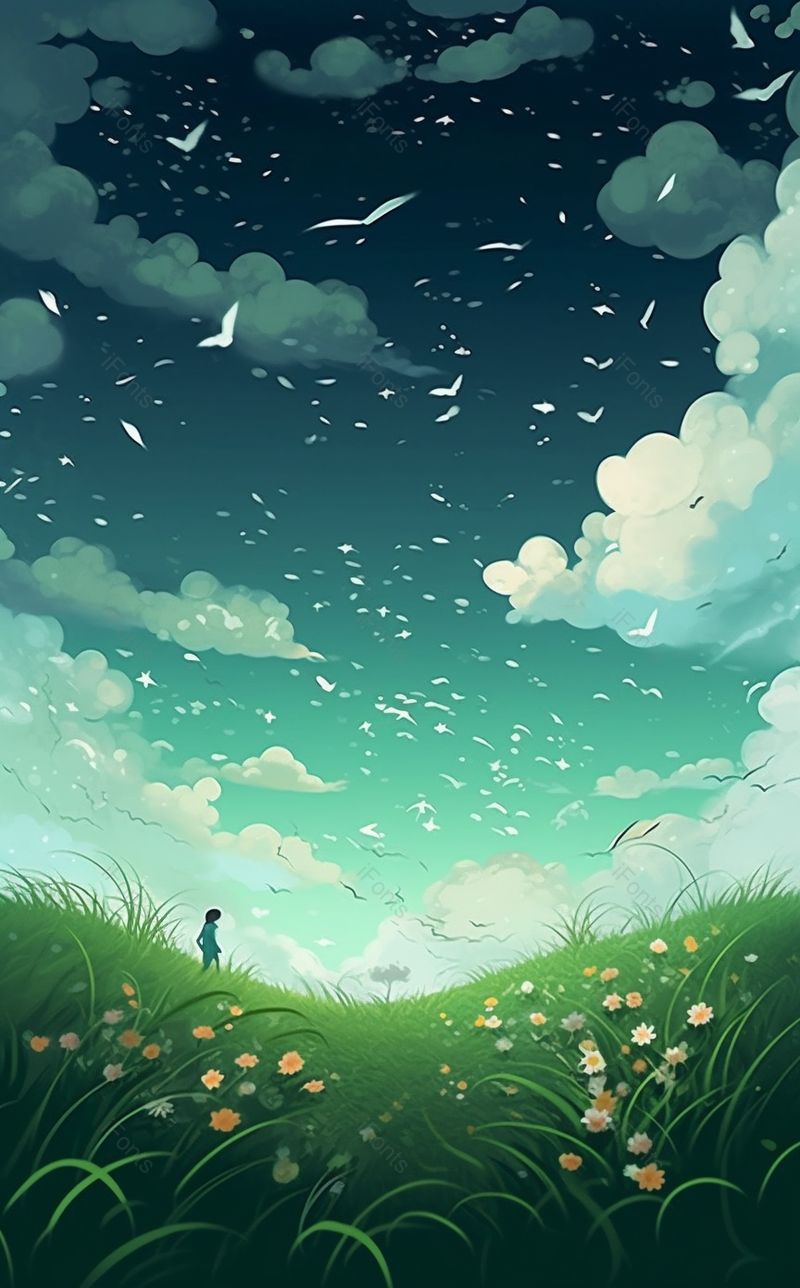 原野蓝天白云手绘插画背景,插画/手绘图,插画/手绘图库,插画/手绘图下载,插画/手绘